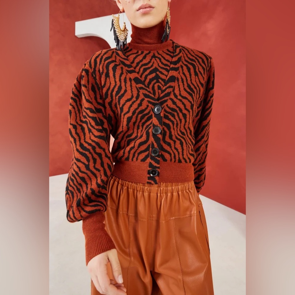 Ulla Johnson Cici Cardigan | Rust | Zebra Knit Wool